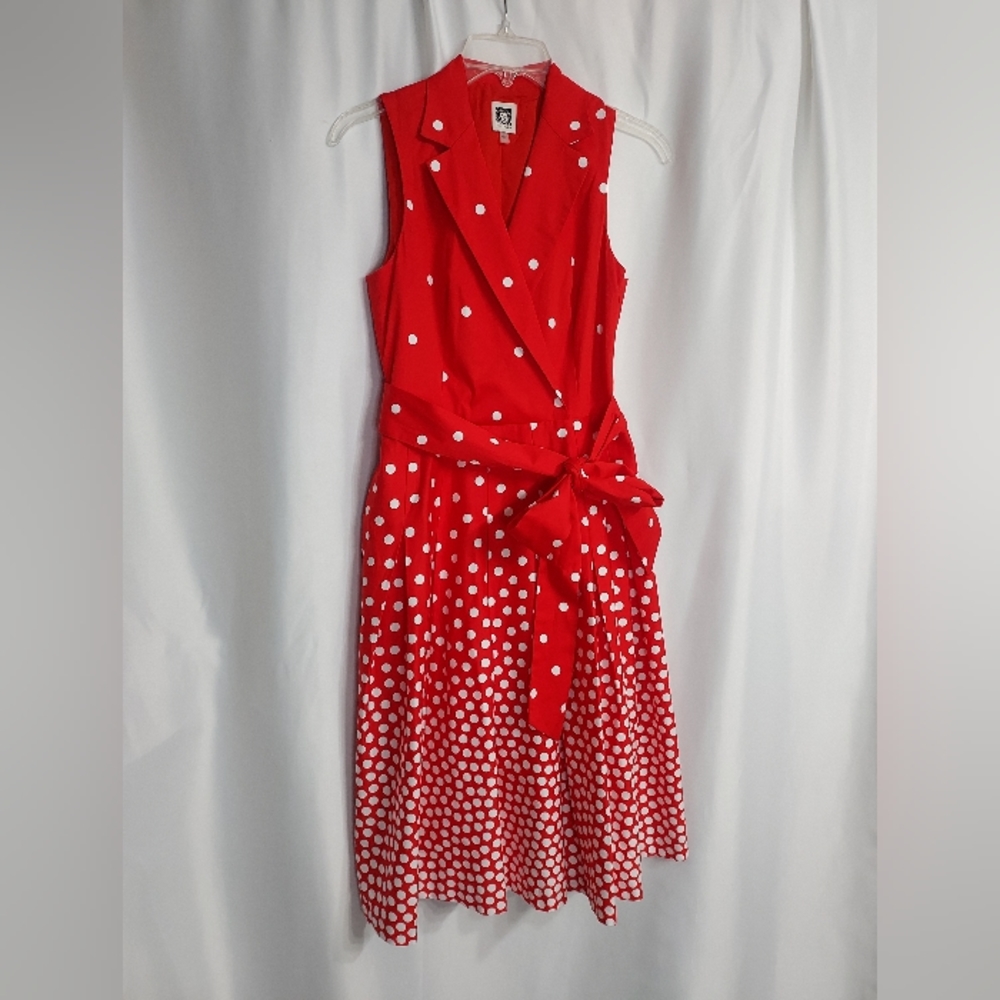 Anne Klein Red/White Polka Dot fit/flare Summer Dress. Size 2